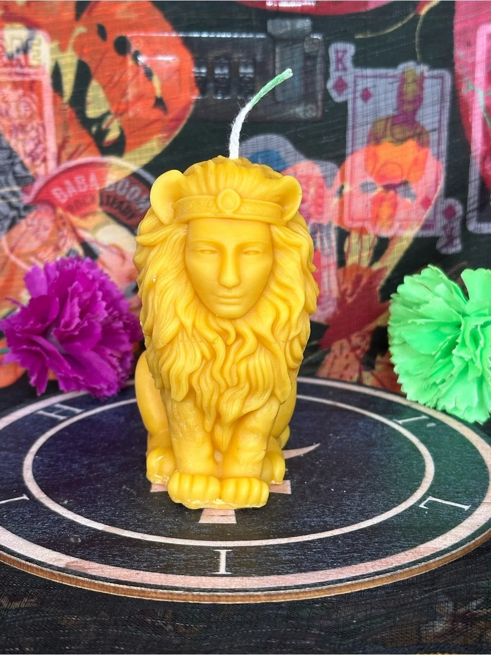 Handmade Lion Guardian Candle – Golden Lion with Human Face